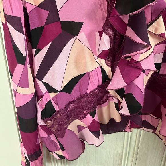 VTG Y2K petal pink lace ruffle flutter sleeve drop waist top size XL coquette - Picture 7 of 14